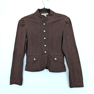 Y2K Tailored Gold Button Brown Cotton High Neck Western Jacket Sz M
